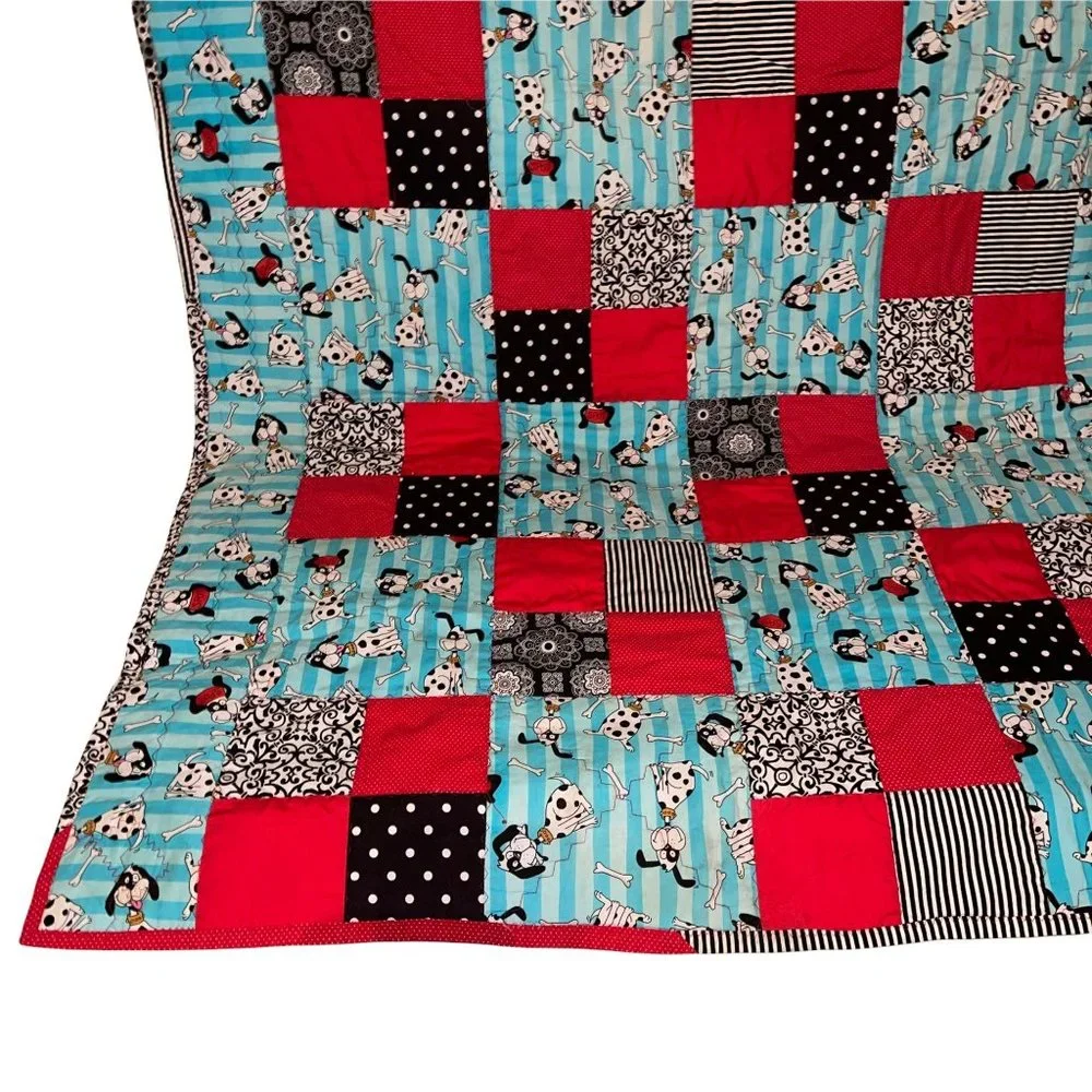 Handmade Hand Crafted Dalmatian Dog Lover Patchwork Granny Square Quilt 45 X 39